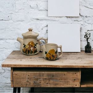 Vintage 70’s Arnel's Handpainted Mushroom Ceramic Teapot & Creamer